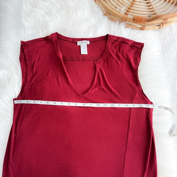 L Space Robyn Midi Dress Red Burgundy Slit Sleeveless Ribbed V-neck - Picture 10 of 12